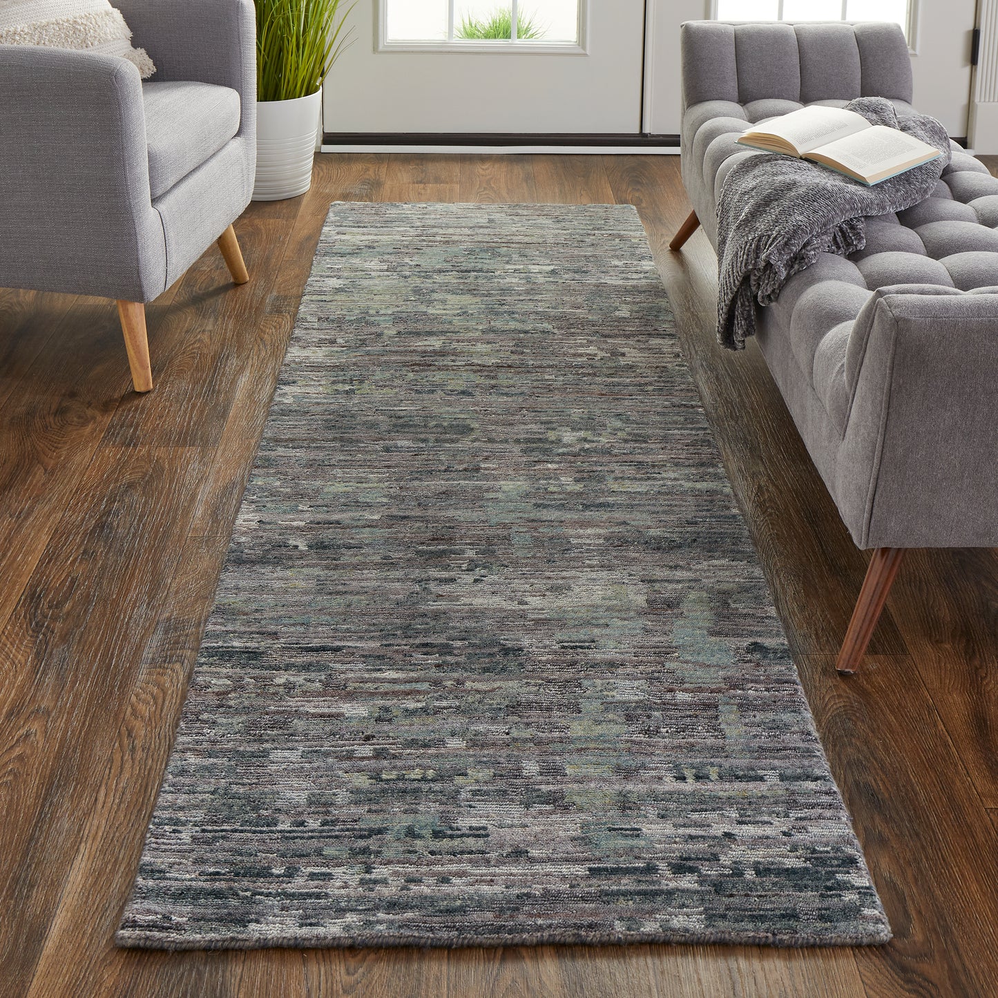 Conroe Modern/Casual/Industrial Blue/Gray Runner  Feizy Rugs Small Parcel,Feizy Rugs,Conroe,Blue/Gray,2'6" x 8',Runner,Wool/Viscose,Modern/Casual/Industrial,India
