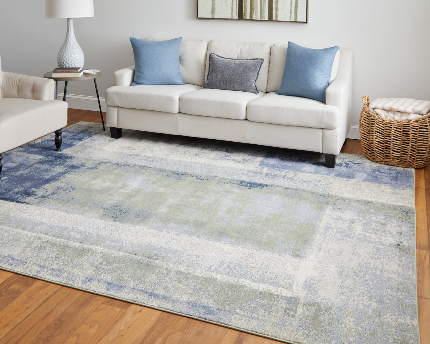 Clio Modern/Casual Abstract/Watercolor/Distressed Blue/Green/Ivory - Feizy Rug