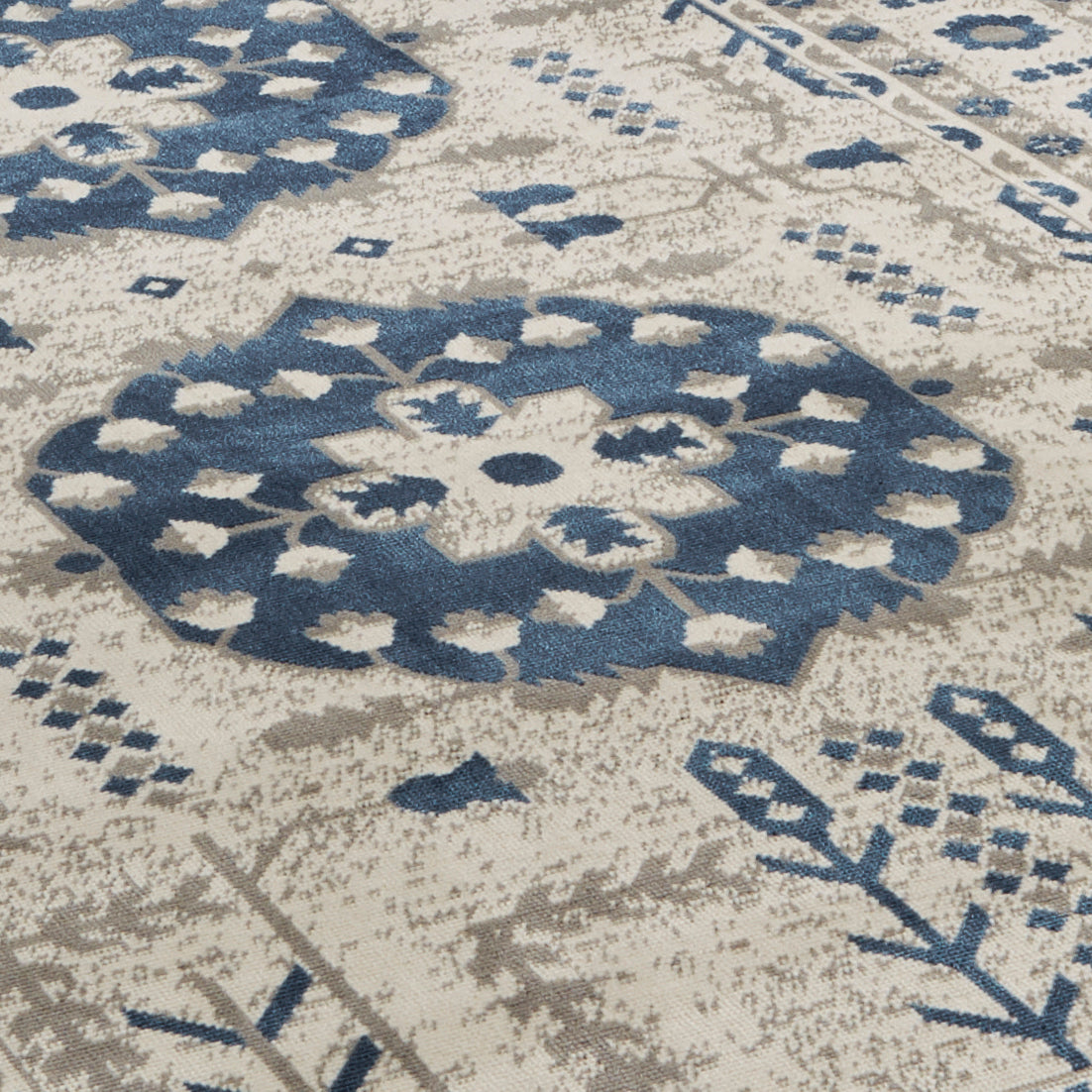 Foster Transitional/Classic/Bohemian & Eclectic Medallion/Bordered Blue/Gray/Ivory - Feizy Rug