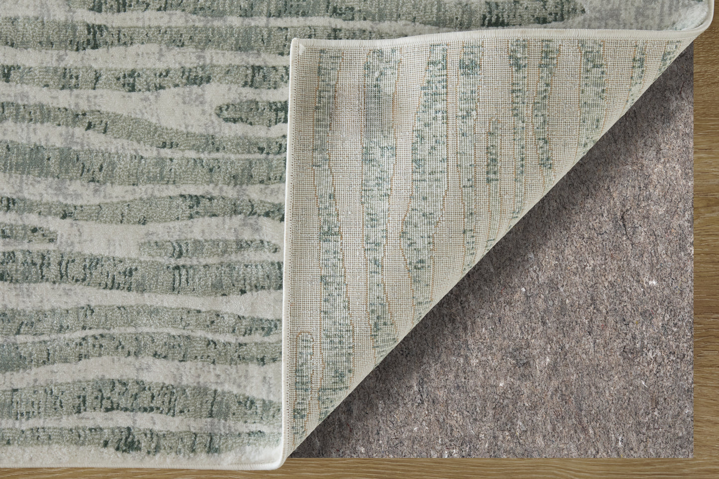 Atwell Transitional/Industrial/Casual Abstract/Stripes/Distressed Gray/Green/Ivory - Feizy Rug
