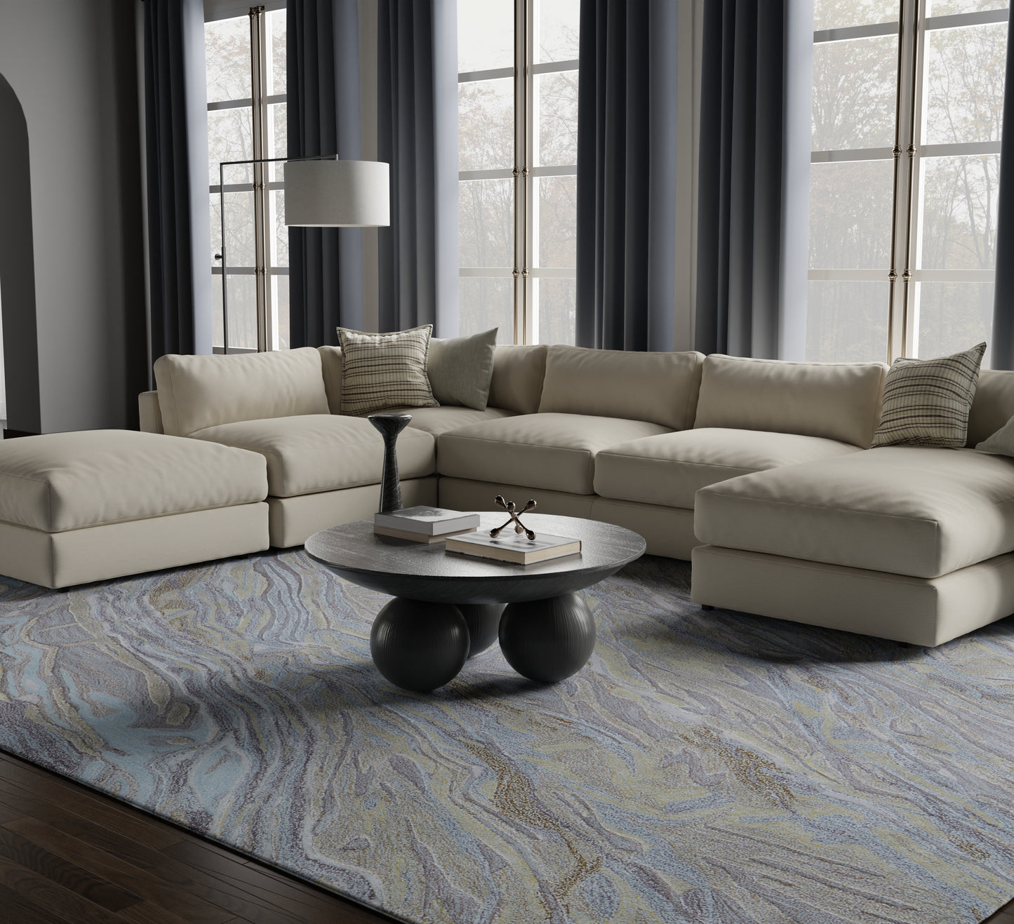 Kawai Modern/Bohemian & Eclectic/Nautical & Coastal Blue/Green/Gray Accent Rug