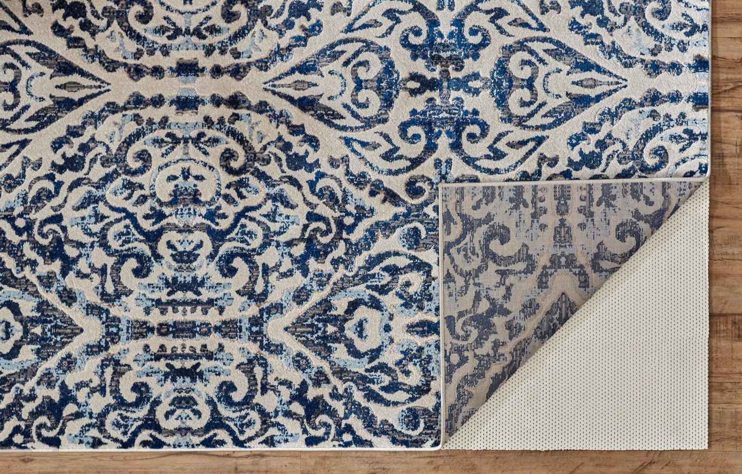 Milton Modern/Bohemian & Eclectic Ikat/Geometric/Distressed Blue/Ivory/Black - Feizy Rug