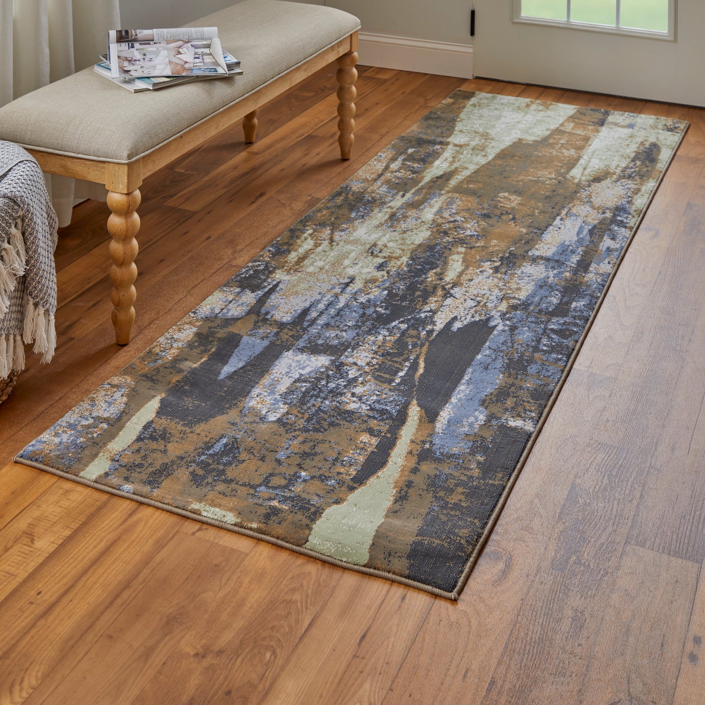Clio Modern/Casual/Luxury & Glam Abstract/Distressed Brown/Blue/Ivory - Feizy Rug