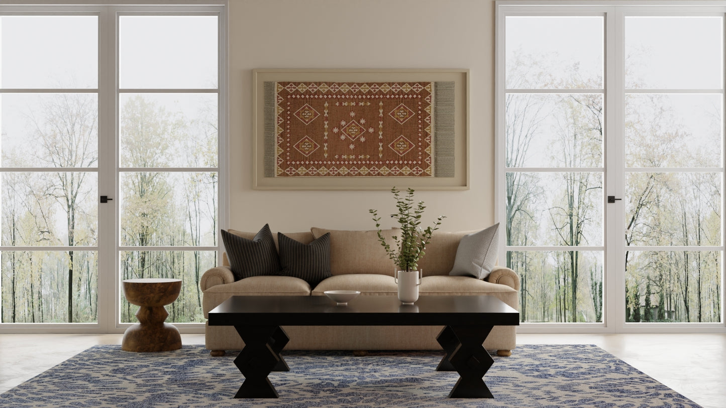 Wallace Modern/Bohemian & Eclectic Abstract/Floral & Botanical/Watercolor Blue/Ivory - Feizy Rug