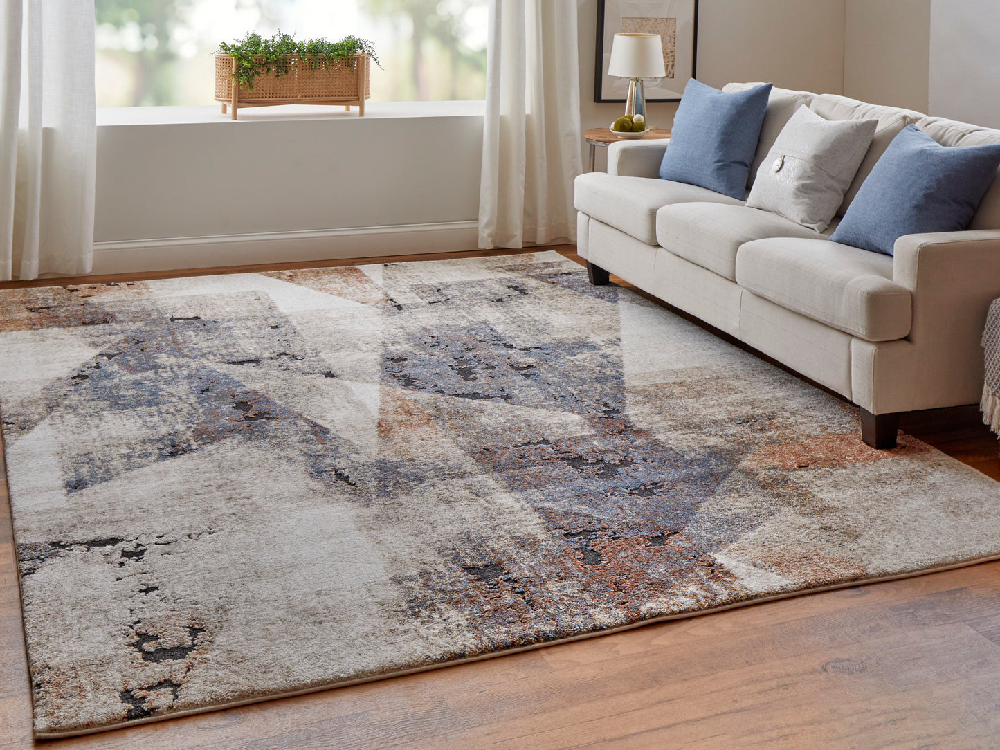 Gilmore Modern/Bohemian & Eclectic/Casual Color Block/Geometric/Abstract Blue/Ivory/Taupe - Feizy Rug