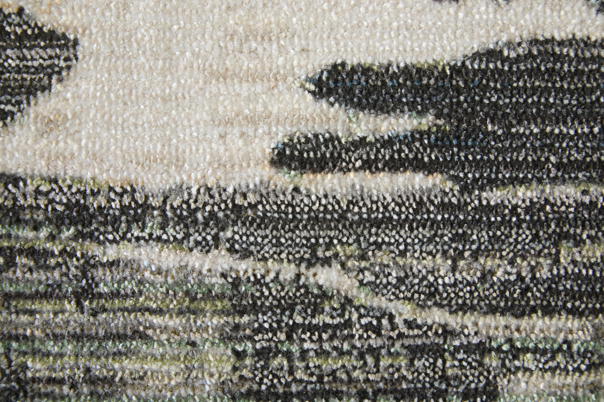 Greenwich Modern Abstract/Ikat/Distressed Ivory/Blue/Black - Feizy Rug