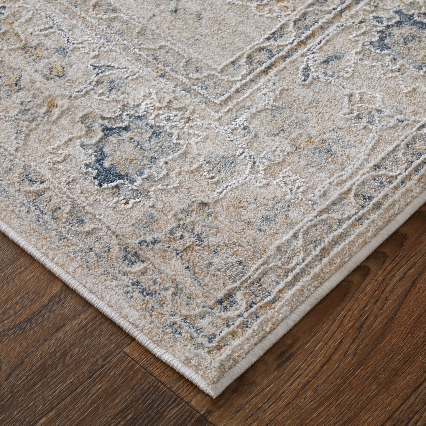 Pasha Transitional/Bohemian & Eclectic/Cottage Ivory/Taupe/Blue Area Rug