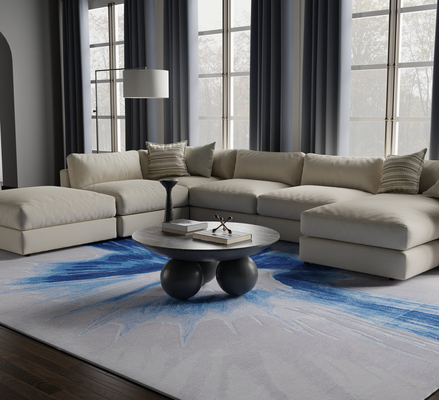 Kawai Modern/Global/Bohemian & Eclectic Blue/Gray Area Rug