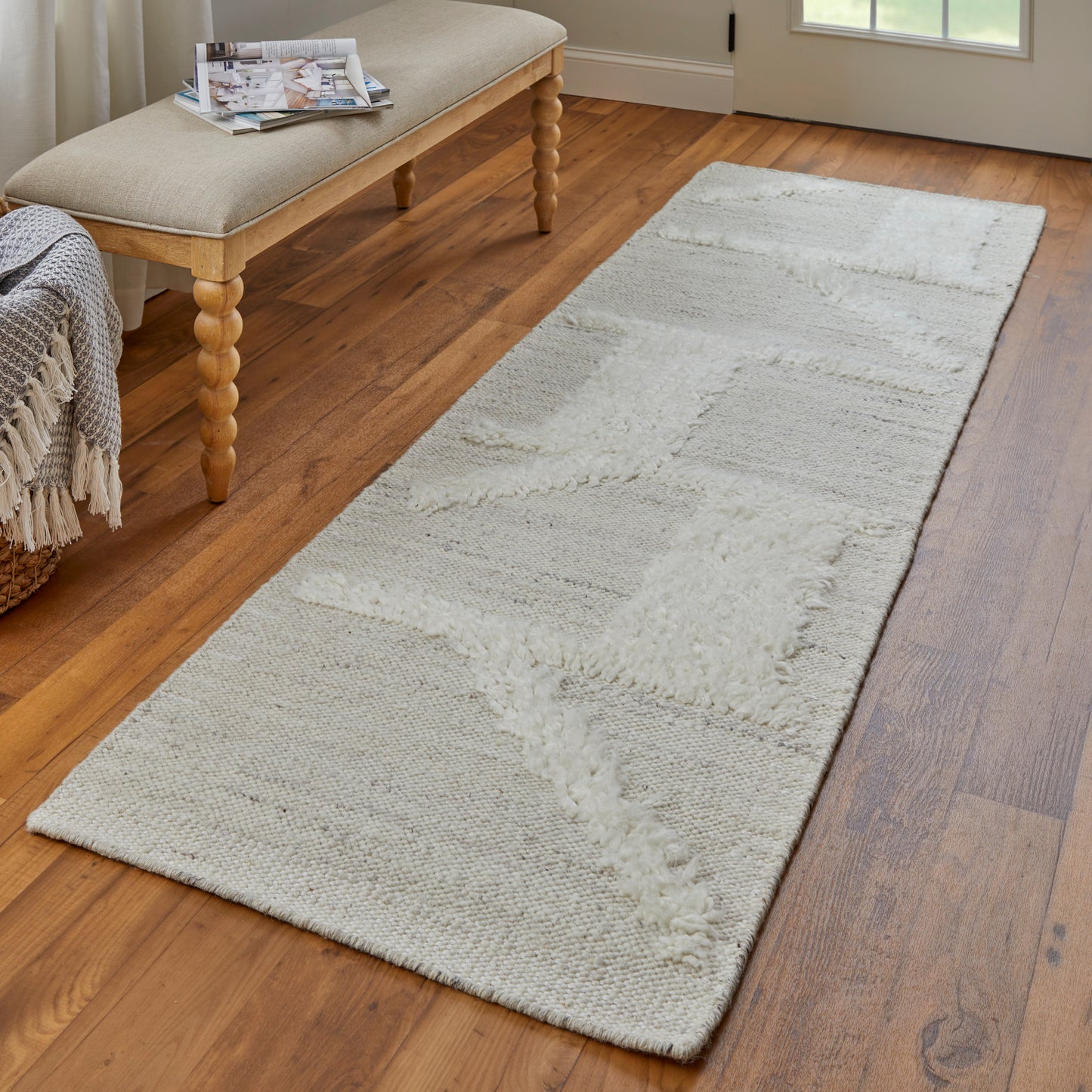 Ashby Transitional/Farmhouse/Casual Geometric/Solid Tan/Ivory - Feizy Rug