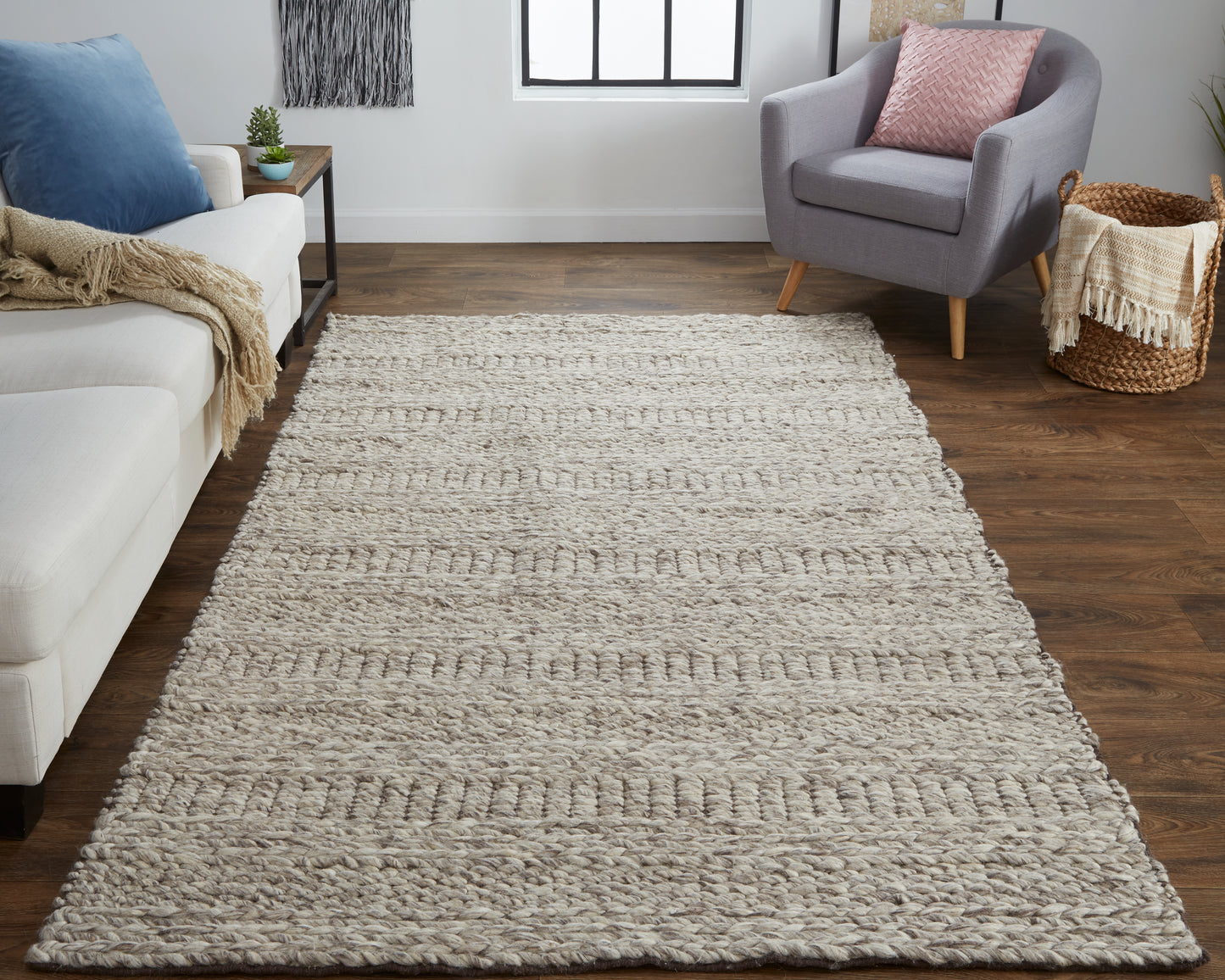 Berkeley Transitional/Scandinavian/Casual Geometric/Solid Ivory/Gray/Tan - Feizy Rug
