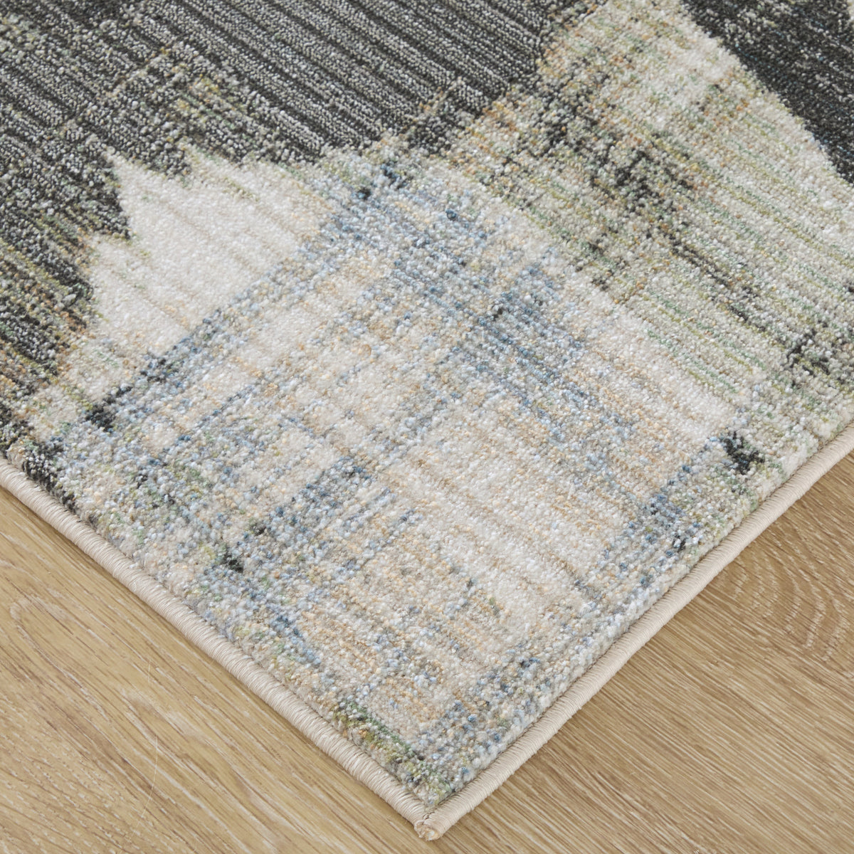 Greenwich Modern Abstract/Ikat/Distressed Ivory/Blue/Black - Feizy Rug