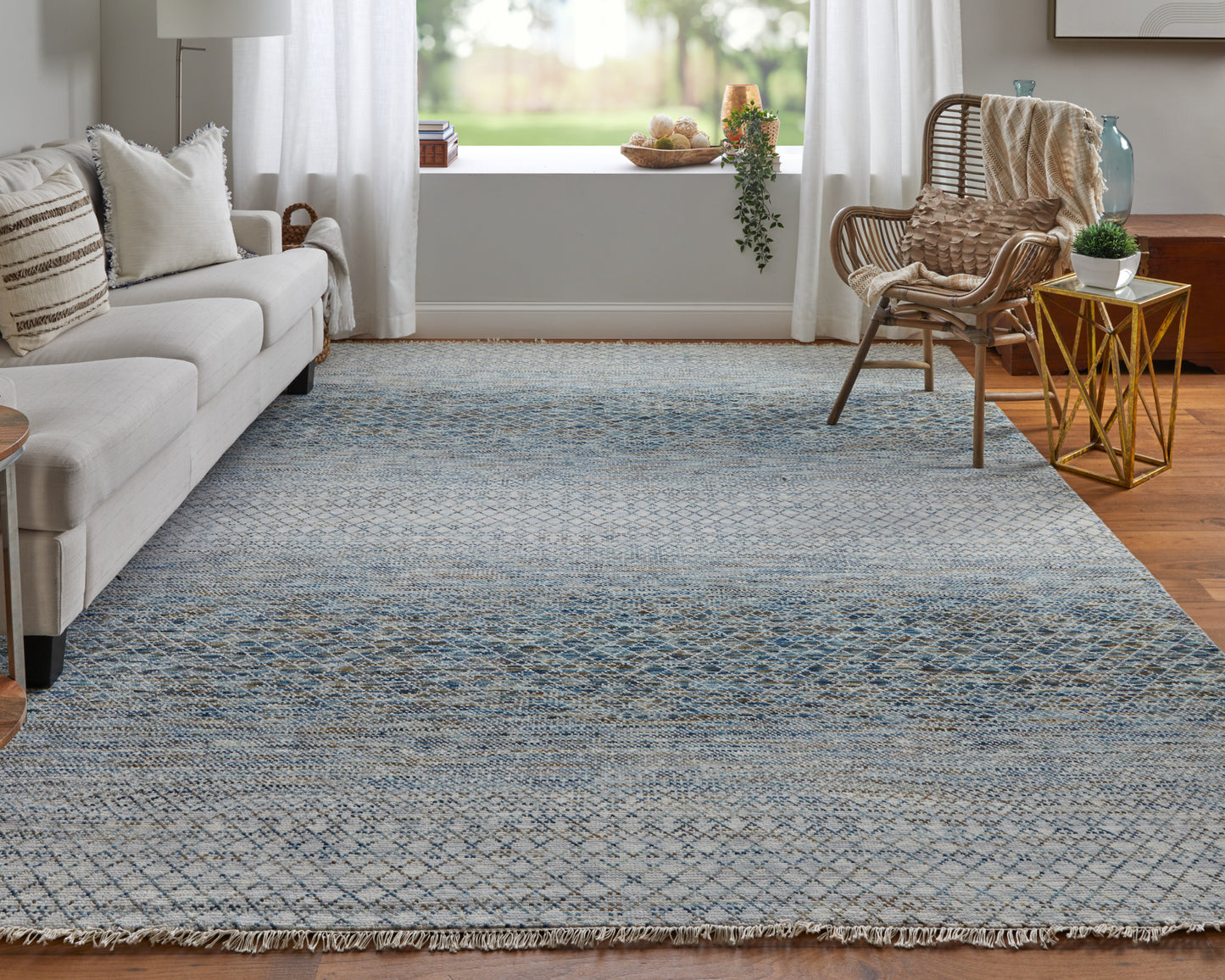Branson Transitional/Casual/Scandinavian Solid/Geometric Blue/Ivory/Brown - Feizy Rug