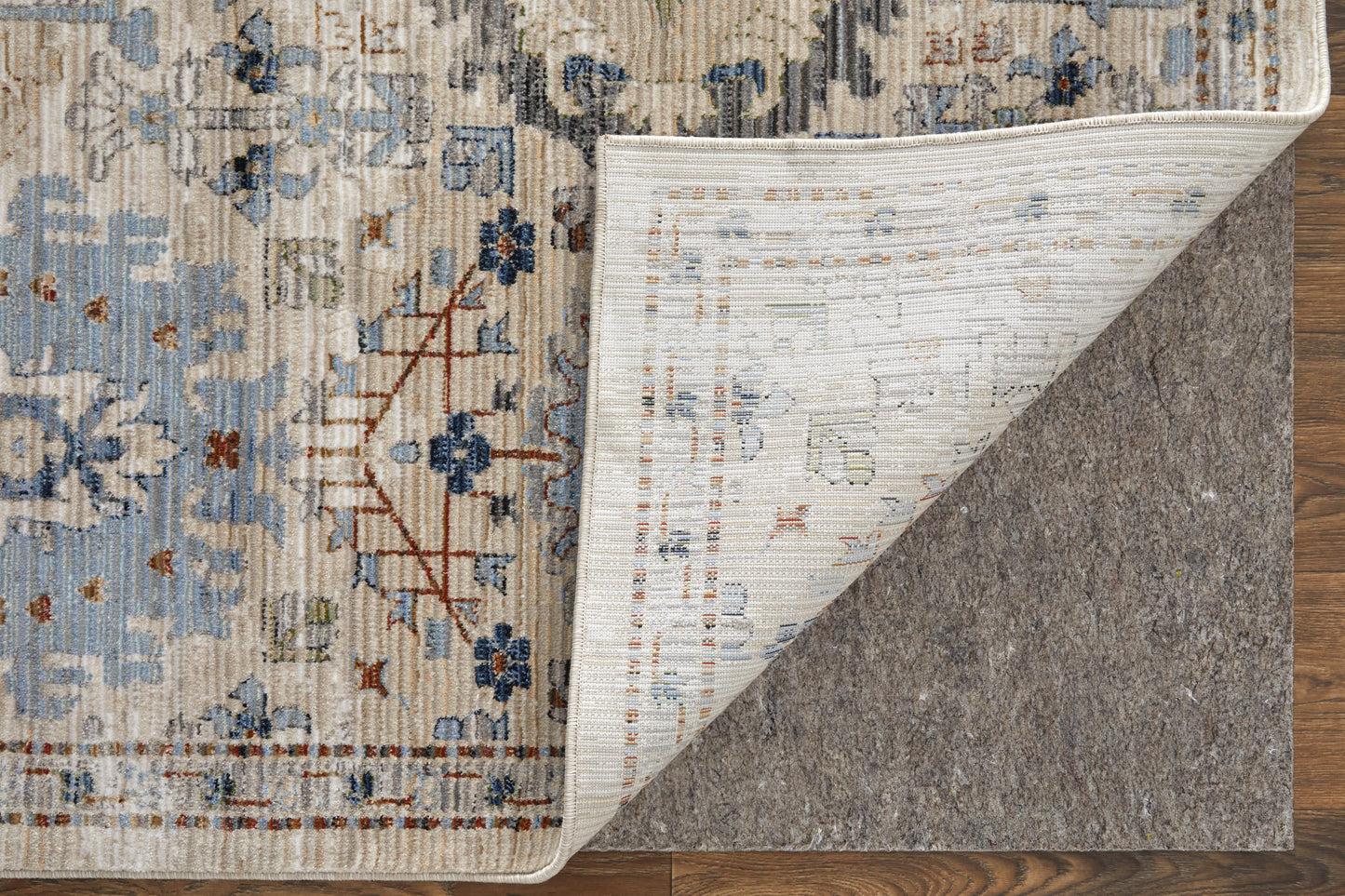 Melrose Traditional/Persian/Classic Floral & Botanical/Trellis & Lattice Tan/Blue/Red - Feizy Rug