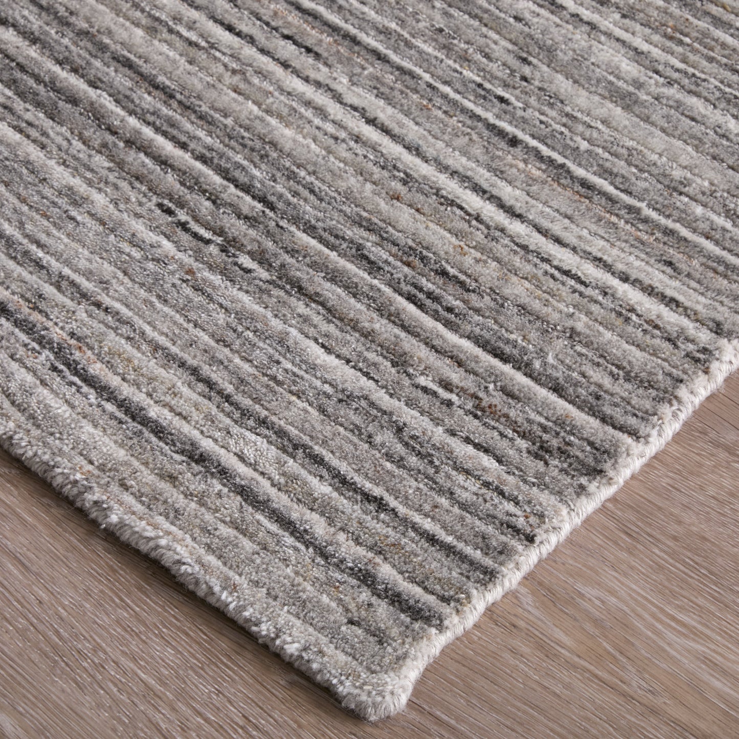 Lakewood Modern/Casual Solid/Distressed/Stripes Gray/Black/Brown - Feizy Rug