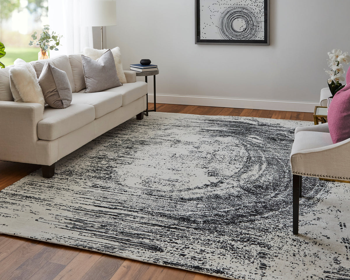 Coda Modern/Industrial/Global Abstract/Watercolor Black/White 8928 - Feizy Rug