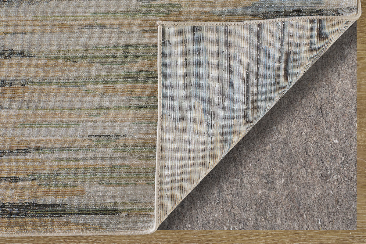 Greenwich Modern Stripes/Abstract/Distressed Ivory/Tan/Blue - Feizy Rug