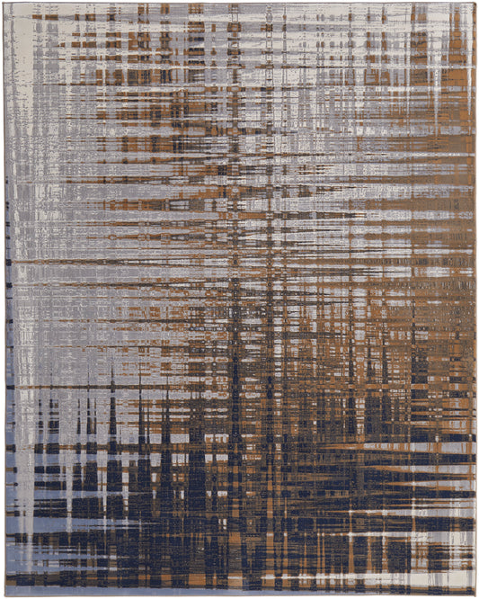 Clio Modern/Industrial/Casual Blue/Orange/Gray Area Rug