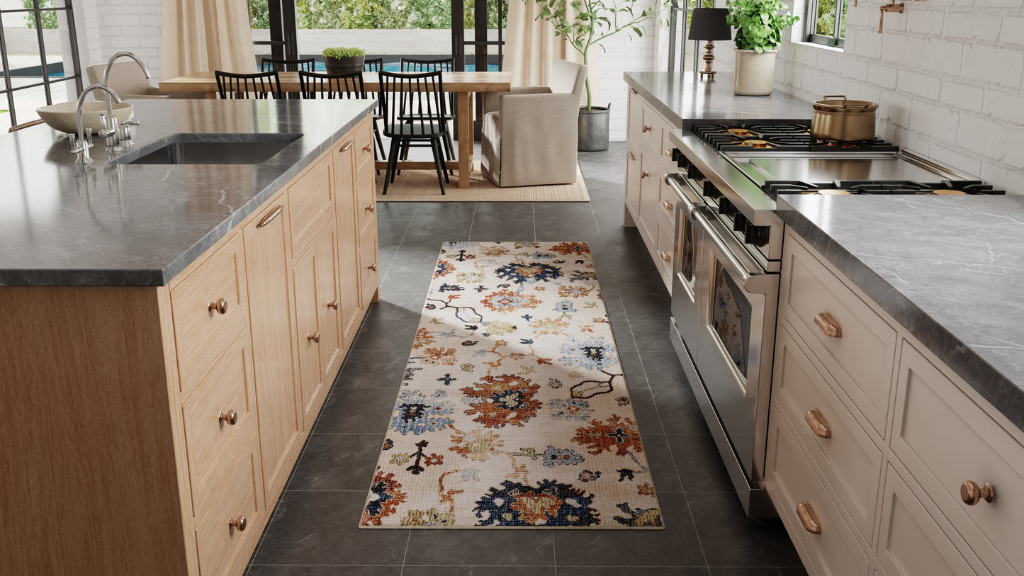 Melrose Transitional/Bohemian & Eclectic/Cottage Floral & Botanical Ivory/Red/Blue - Feizy Rug