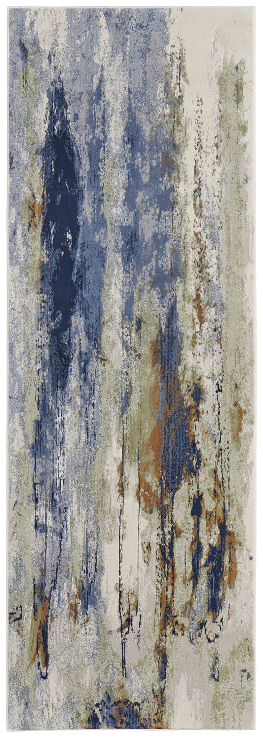 Clio Modern/Industrial/Casual Blue/Orange/Ivory Runner  Feizy Rugs Small Parcel,Feizy Rugs,Clio,Blue/Orange/Ivory,2'9" x 7'10",Runner,Polypropylene,Modern/Industrial/Casual,Turkey