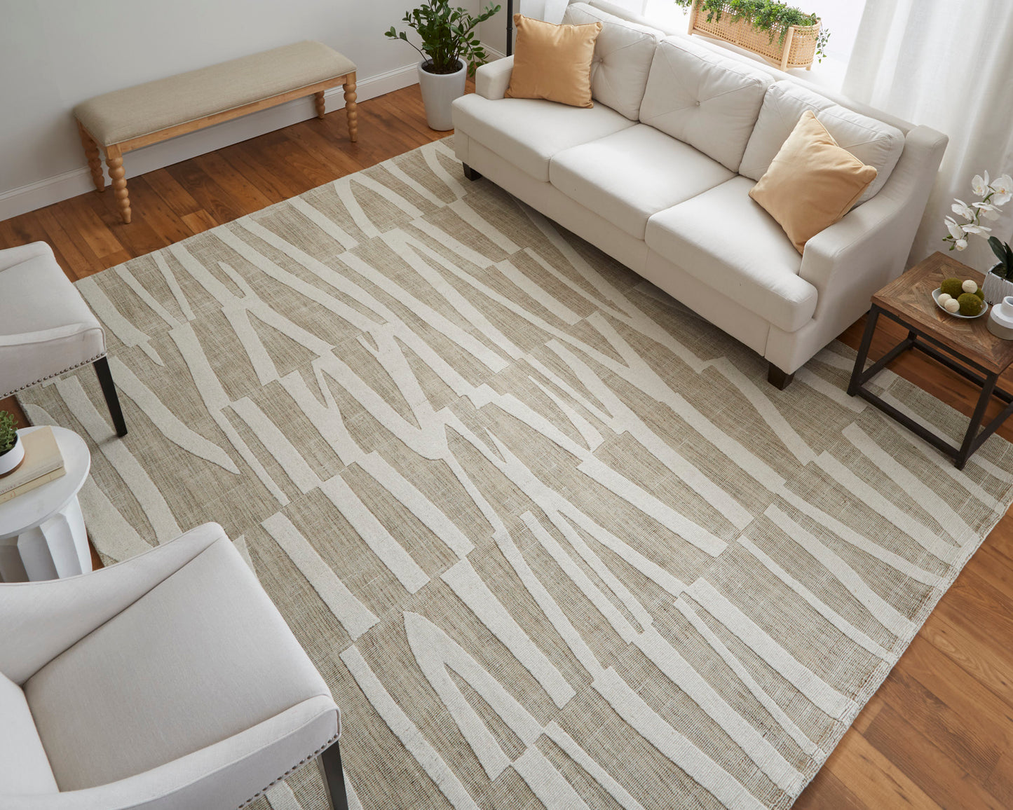 Peconic Modern/Industrial/Casual Abstract/Stripes Tan/Ivory - Feizy Rug