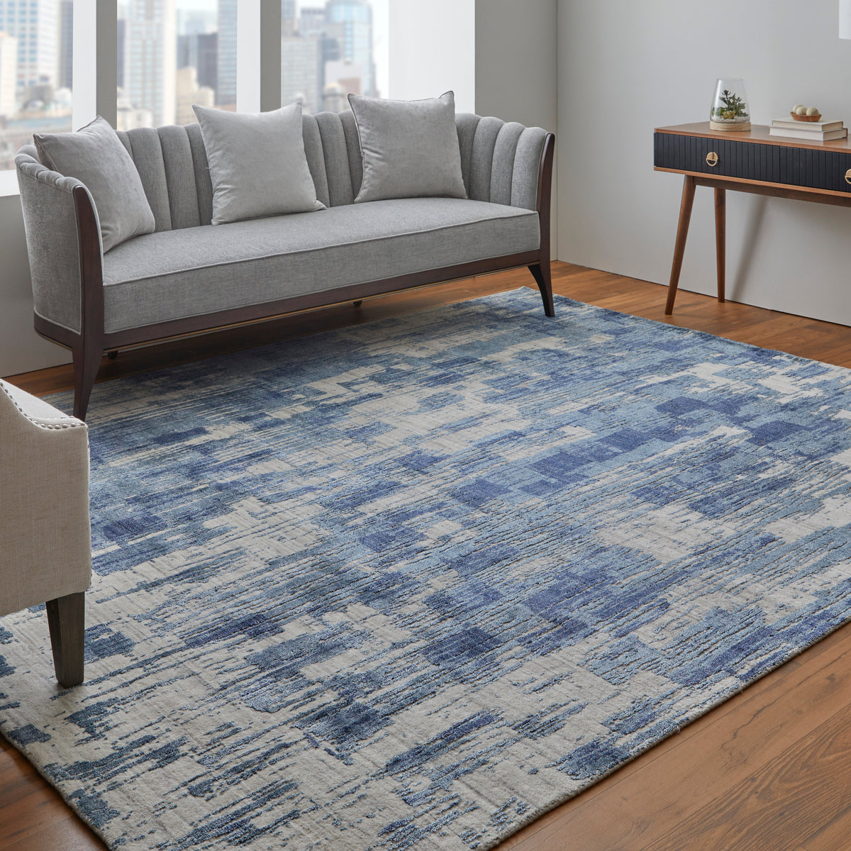 Eastfield Modern/Casual Abstract/Distressed Blue/Ivory 69AG - Feizy Rug
