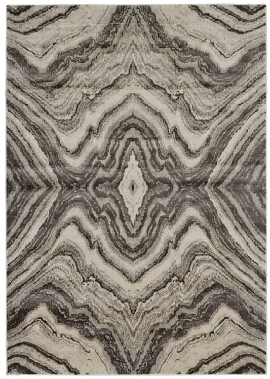Katari Transitional/Casual Abstract/Geometric Gray/Ivory/Tan - Feizy Rug
