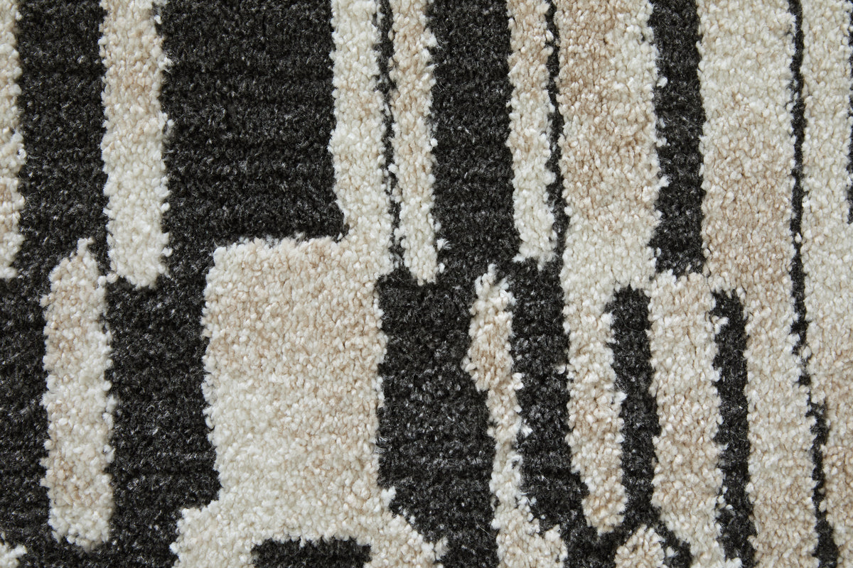 Gilmore Modern Stripes/Checkered/Abstract Ivory/Black - Feizy Rug