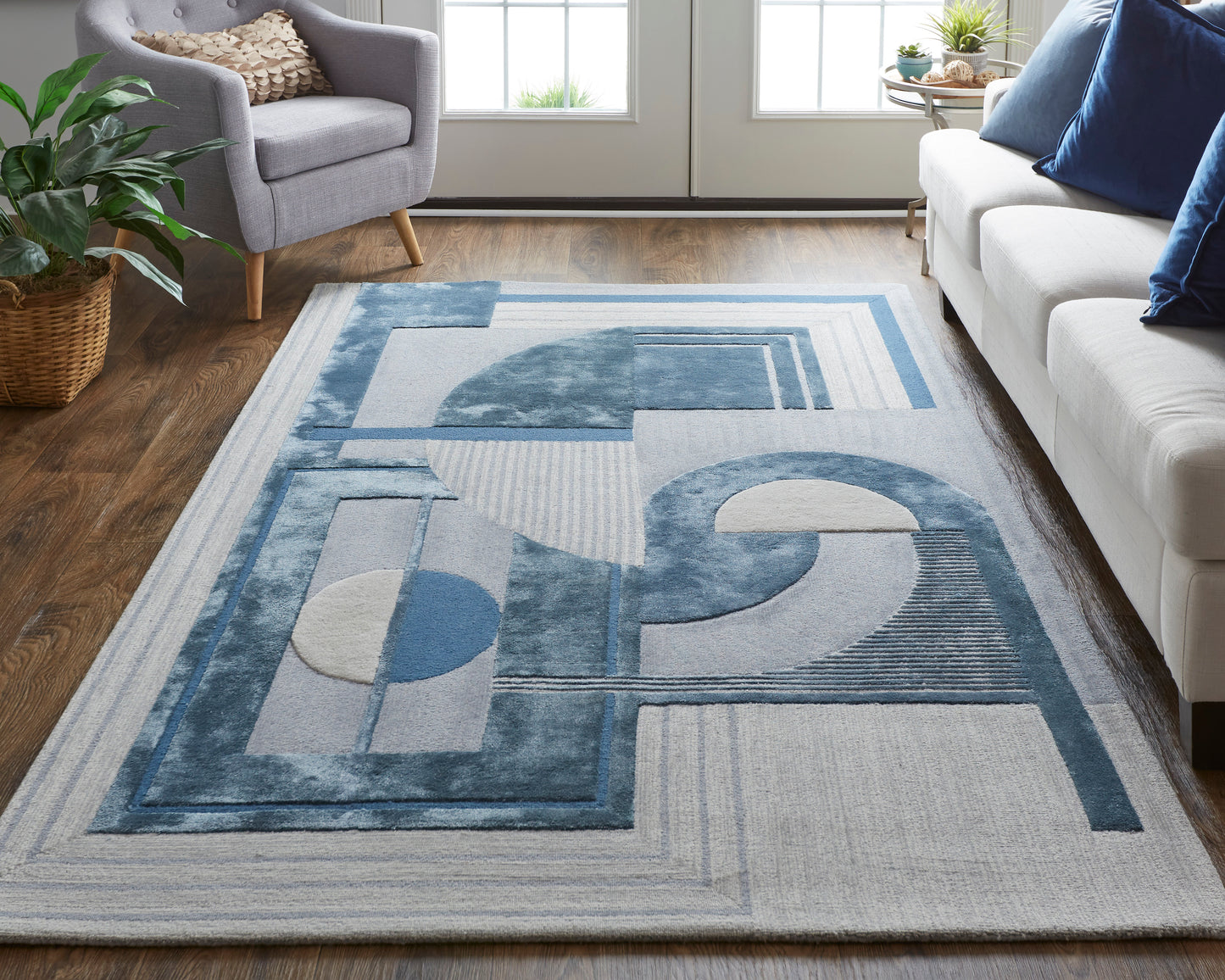 Nash Modern/Mid-Century Modern/Industrial Geometric/Color Block/Abstract Blue/Ivory/Gray - Feizy Rug
