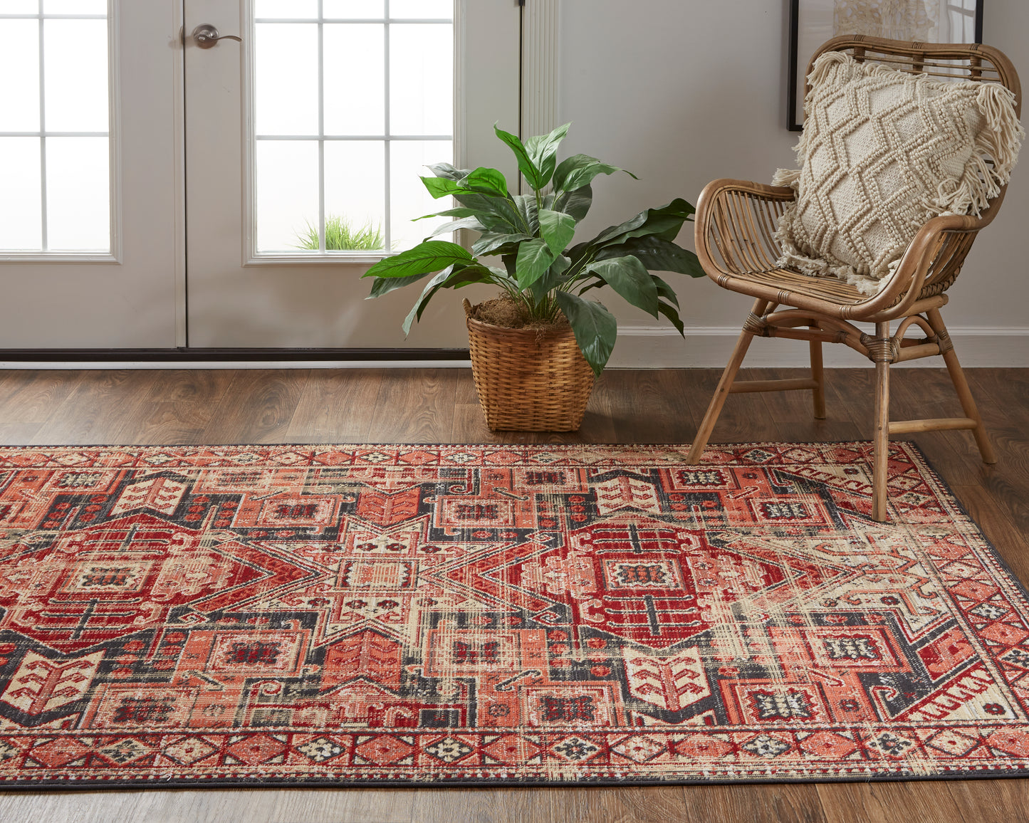 Nolan Transitional/Southwestern/Rustic Southwestern/Bordered/Distressed Red/Tan/Black - Feizy Rug