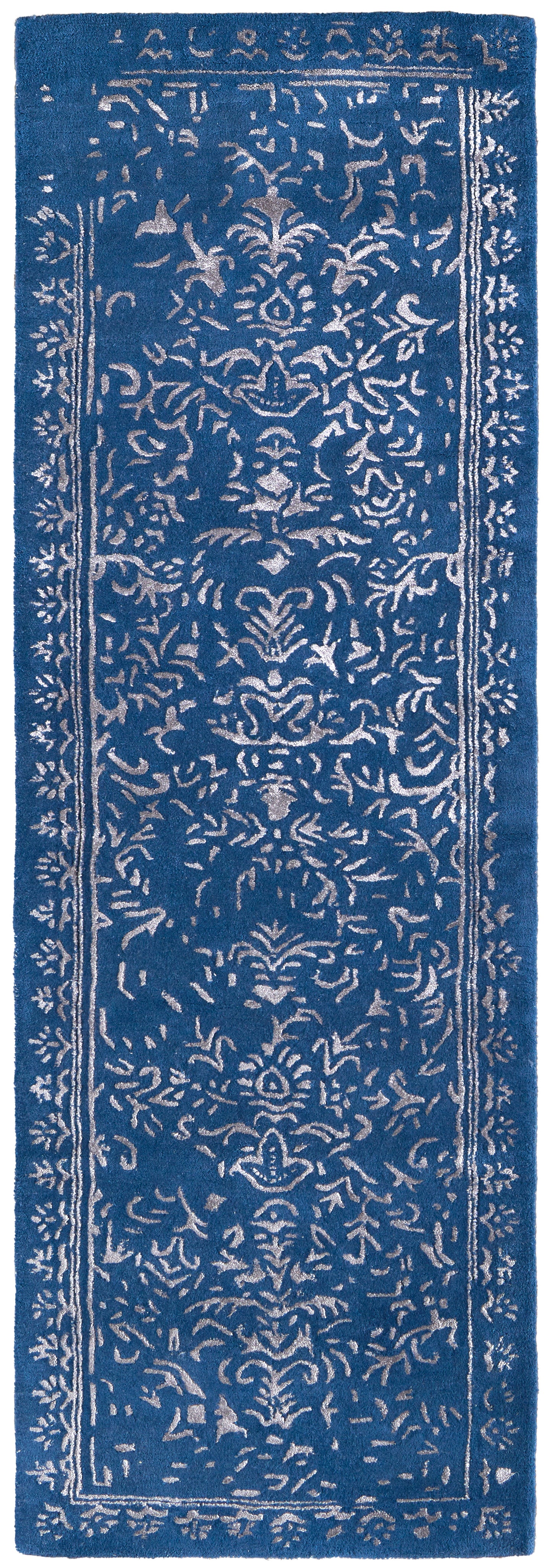 Bella Transitional/Bohemian & Eclectic/Casual Oriental/Bordered/Floral & Botanical Blue/Silver - Feizy Rug