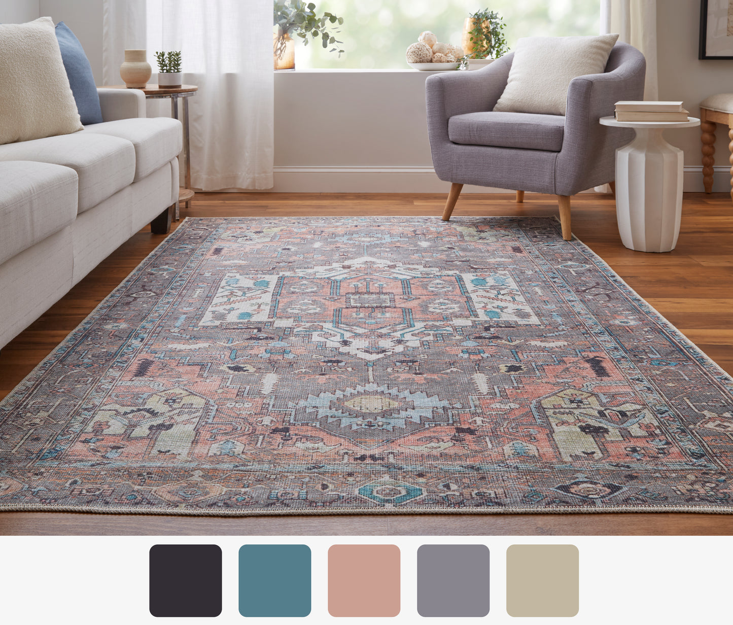 Percy Transitional/Bohemian & Eclectic/Casual Medallion/Distressed/Persian Taupe/Red/Brown - Feizy Rug