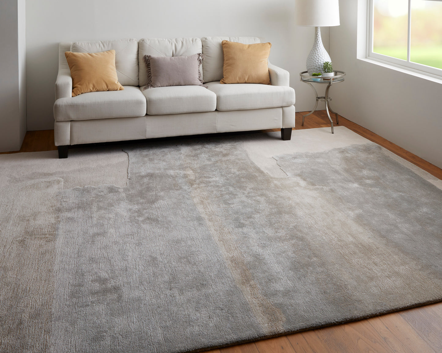 Anya Transitional/Industrial/Casual Abstract/Watercolor Ivory/Gray - Feizy Rug