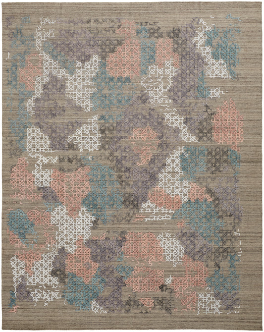 Elias Modern/Casual Abstract/Geometric/Distressed Pink/Blue/Taupe - Feizy Rug