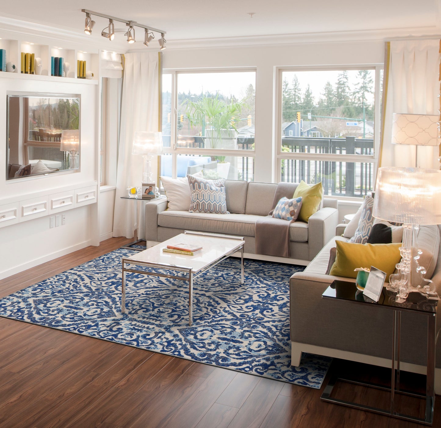 Milton Modern/Bohemian & Eclectic Ikat/Geometric/Distressed Blue/Ivory/Black - Feizy Rug