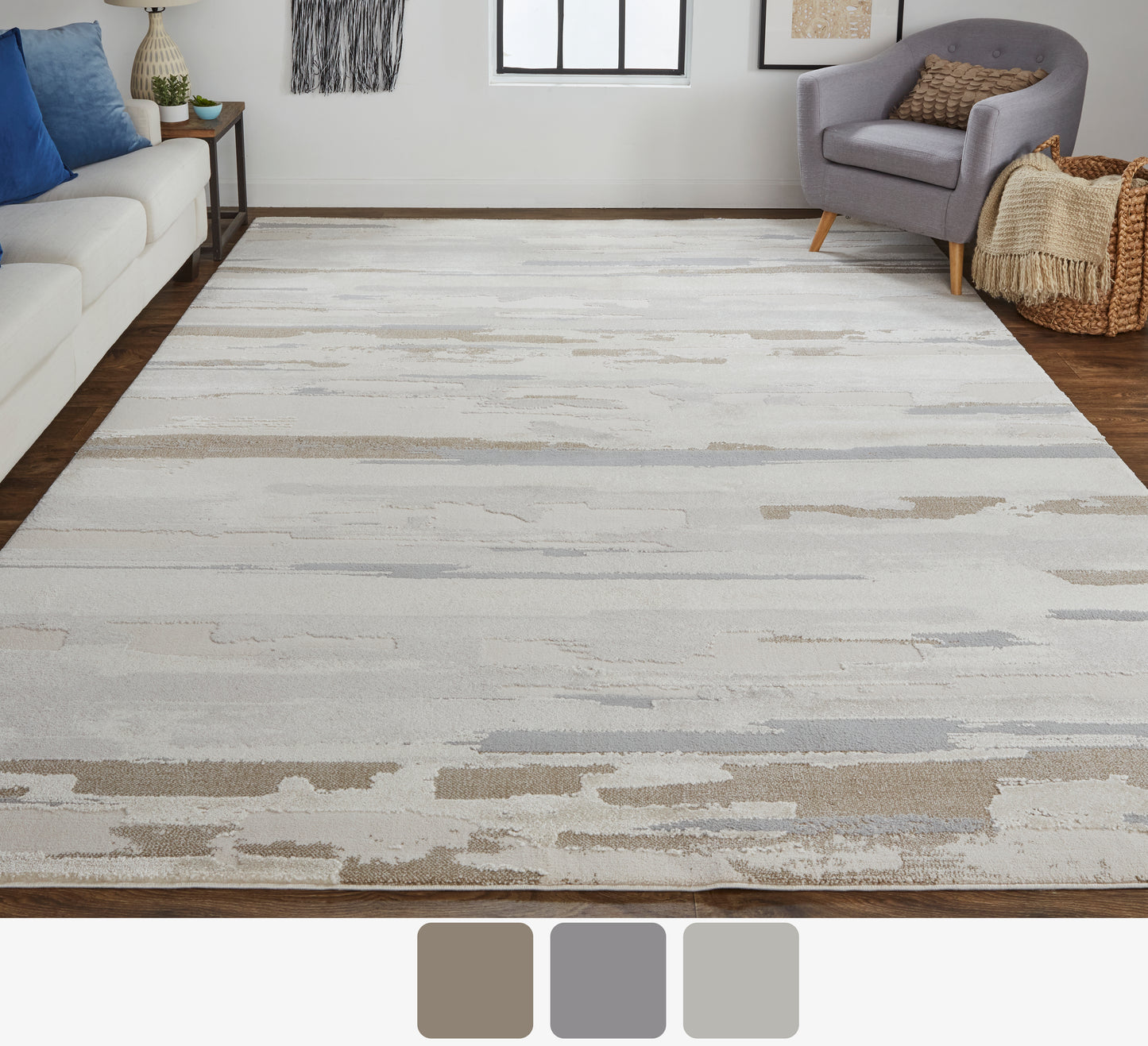 Vancouver Modern/Industrial Ivory/Tan/Brown Area Rug