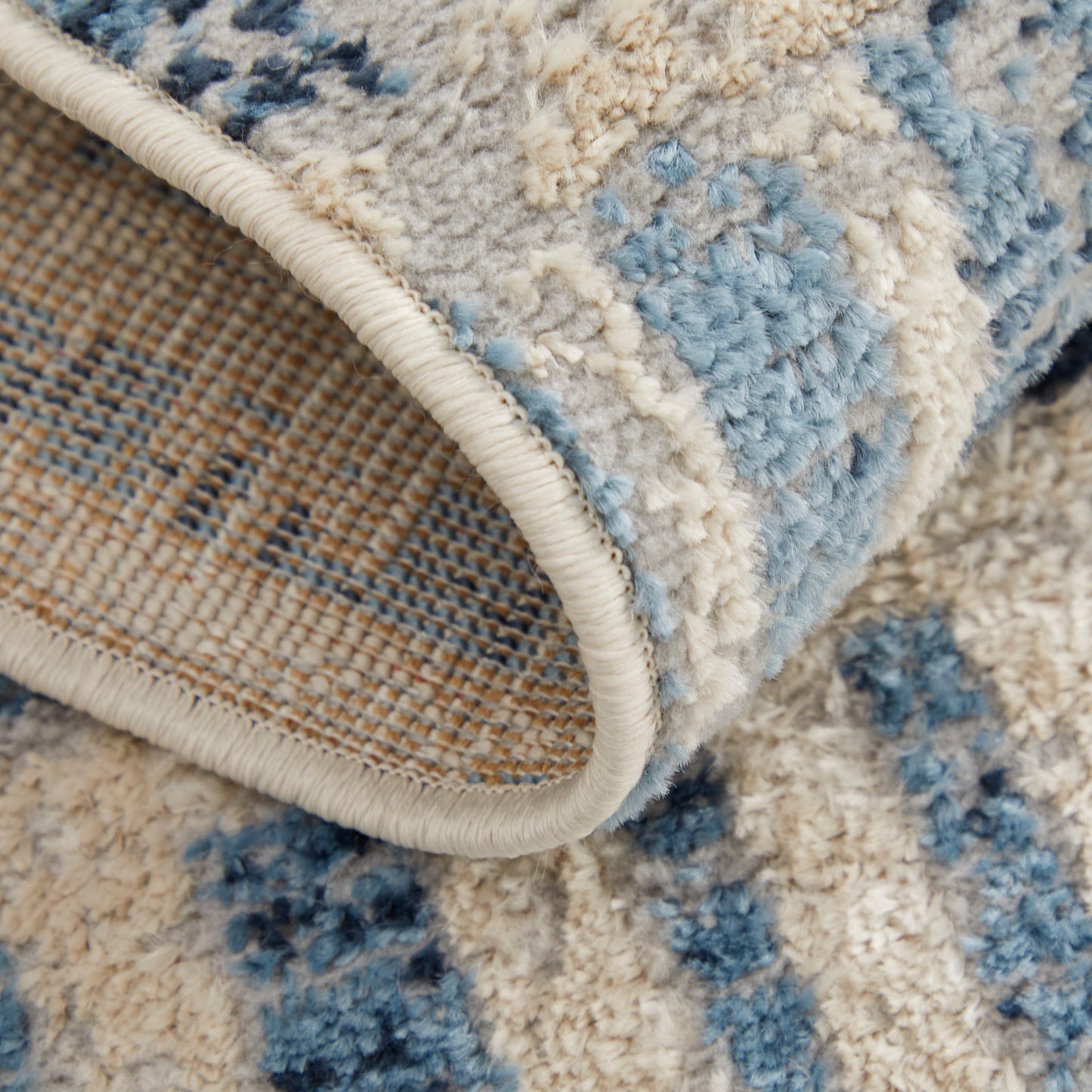 Camellia Transitional/Mid-Century Modern/Global Geometric/Moroccan/Distressed Blue/Ivory - Feizy Rug