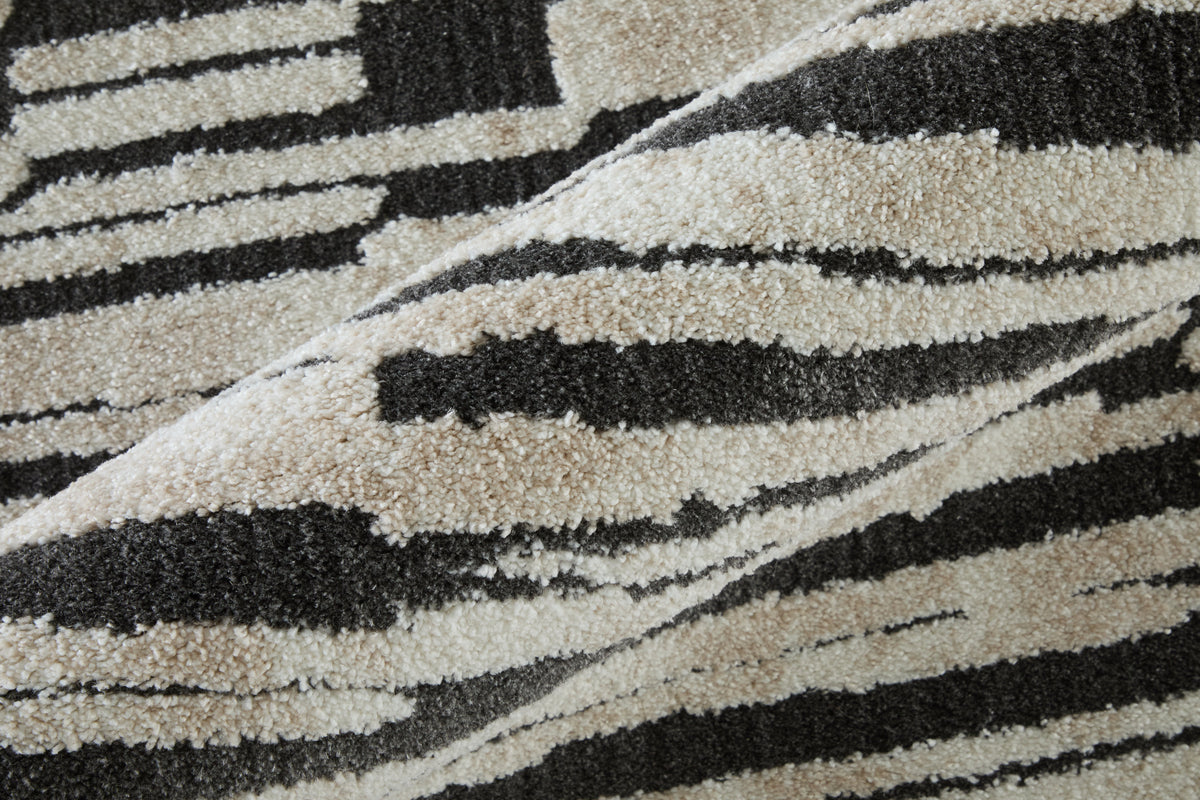 Gilmore Modern Stripes/Checkered/Abstract Ivory/Black - Feizy Rug