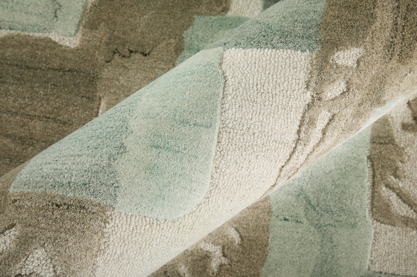 Kendall Modern/Bohemian & Eclectic Abstract/Watercolor Green/Brown/Ivory - Feizy Rug