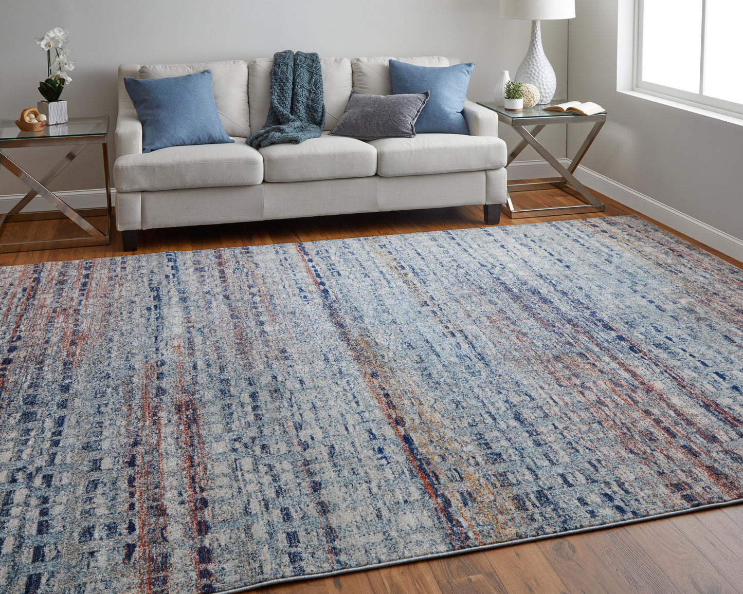 Edgemont Modern/Casual Abstract/Geometric Blue/Ivory/Orange - Feizy Rug
