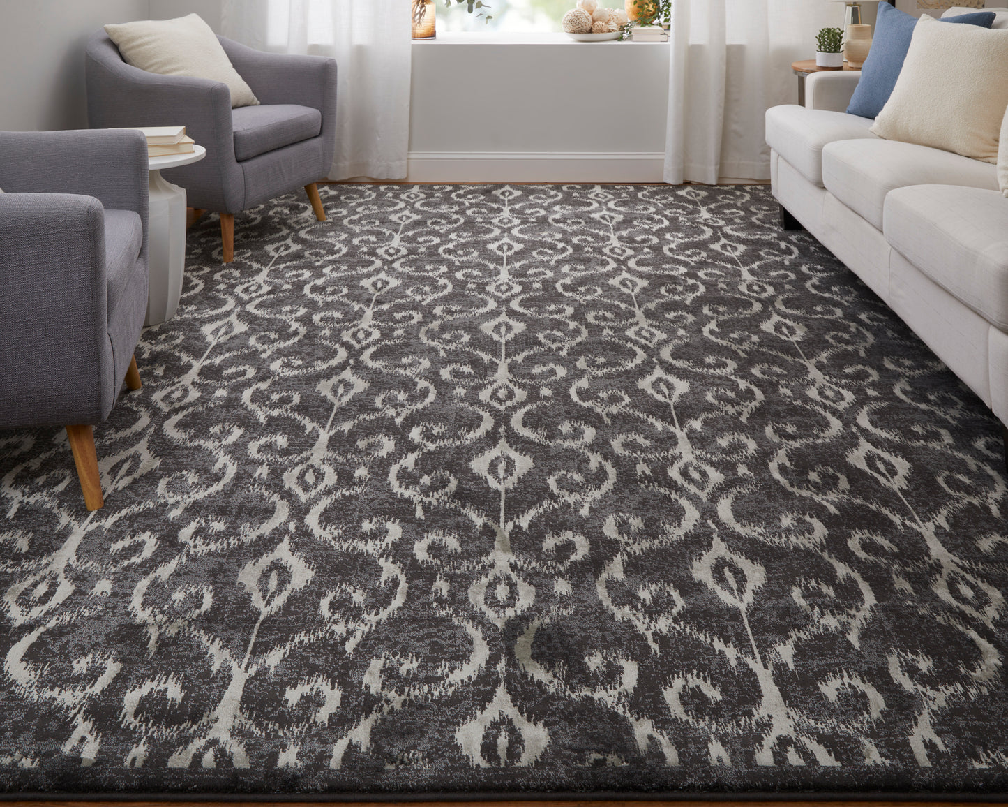 Azeri Iv Transitional/Global/French & Victorian Ikat/Damask/Scroll Gray/Taupe/Ivory - Feizy Rug