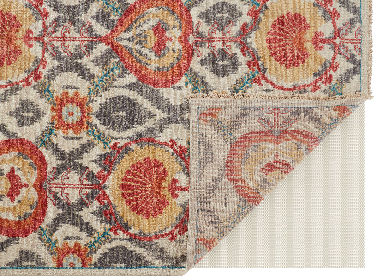 Beall Traditional/Bohemian & Eclectic Oriental/Ikat/Diamond Orange/Gray - Feizy Rug