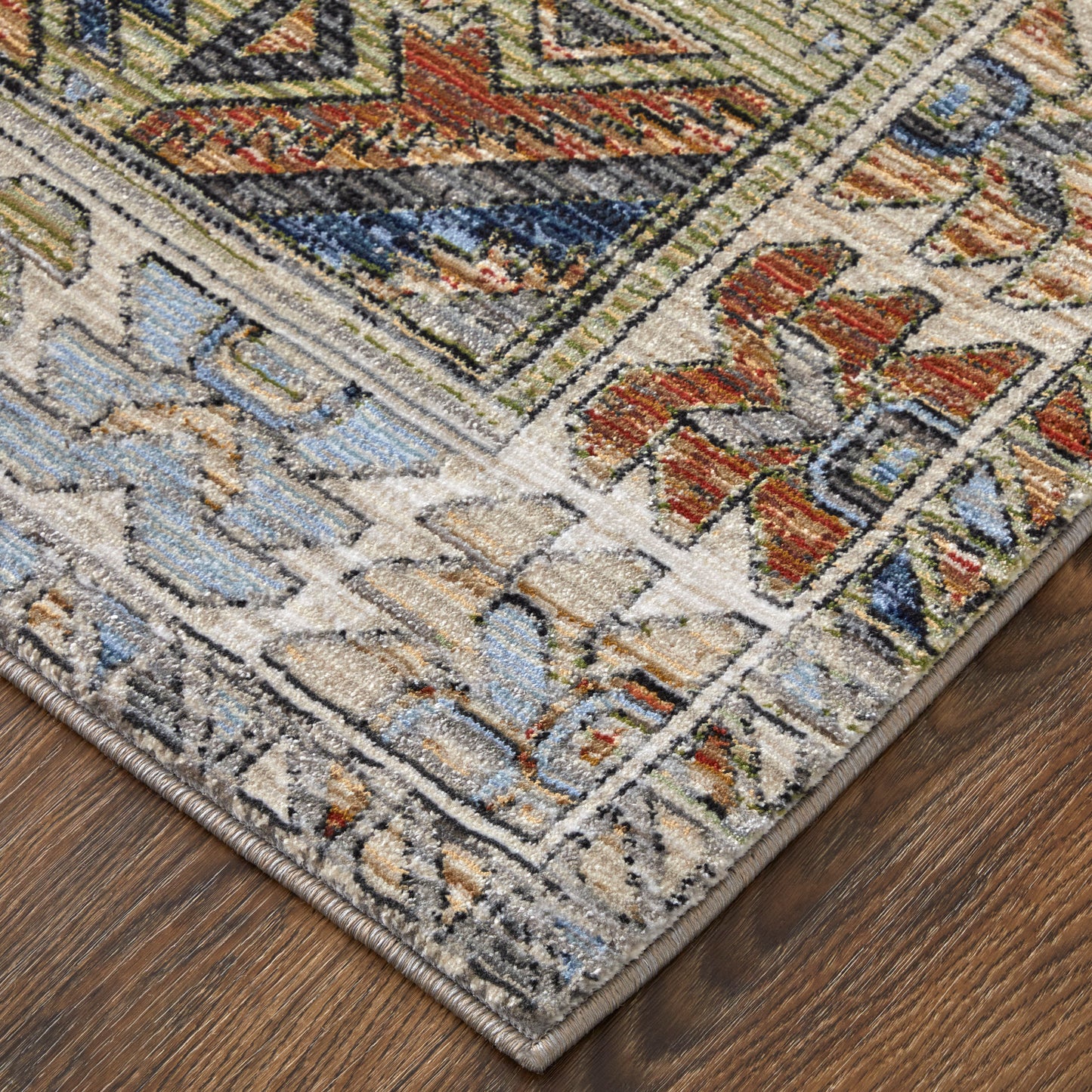 Melrose Transitional/Casual/Industrial Distressed/Medallion/Diamond Gray/Red/Blue - Feizy Rug