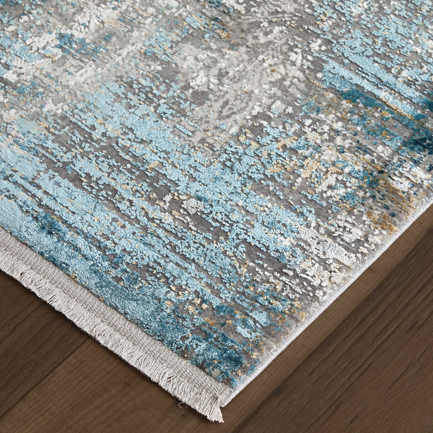 Cadiz Modern/Industrial/Luxury & Glam Ivory/Blue/Gold Accent Rug