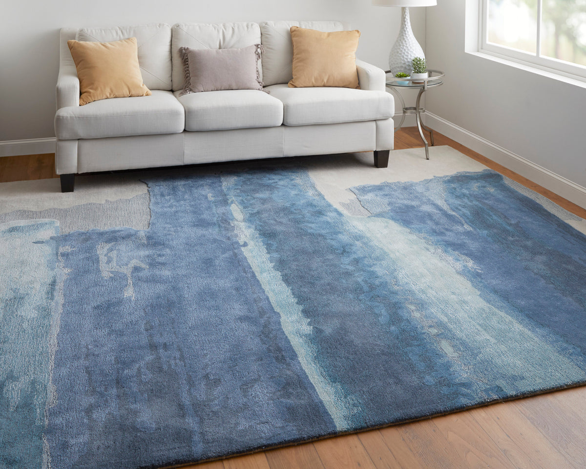Anya Transitional/Industrial/Casual Abstract/Watercolor Blue/Ivory 8921 - Feizy Rug