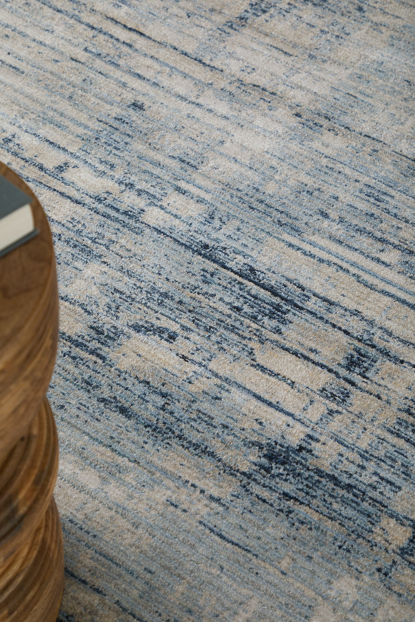 Sonora Modern/Industrial Abstract/Stripes/Distressed Blue/Ivory/Gray - Feizy Rug
