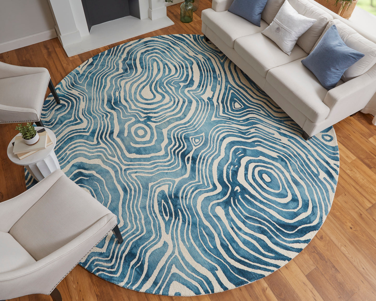 Lorrain Modern/Bohemian & Eclectic/Casual Abstract/Watercolor/Distressed Blue/Ivory - Feizy Rug