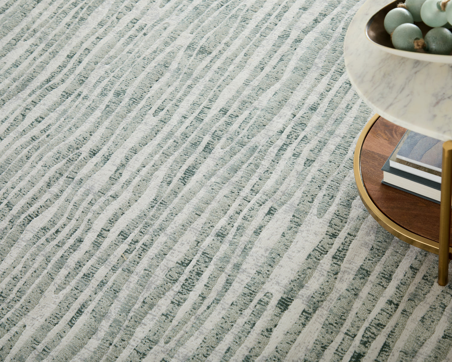 Atwell Transitional/Industrial/Casual Abstract/Stripes/Distressed Gray/Green/Ivory - Feizy Rug