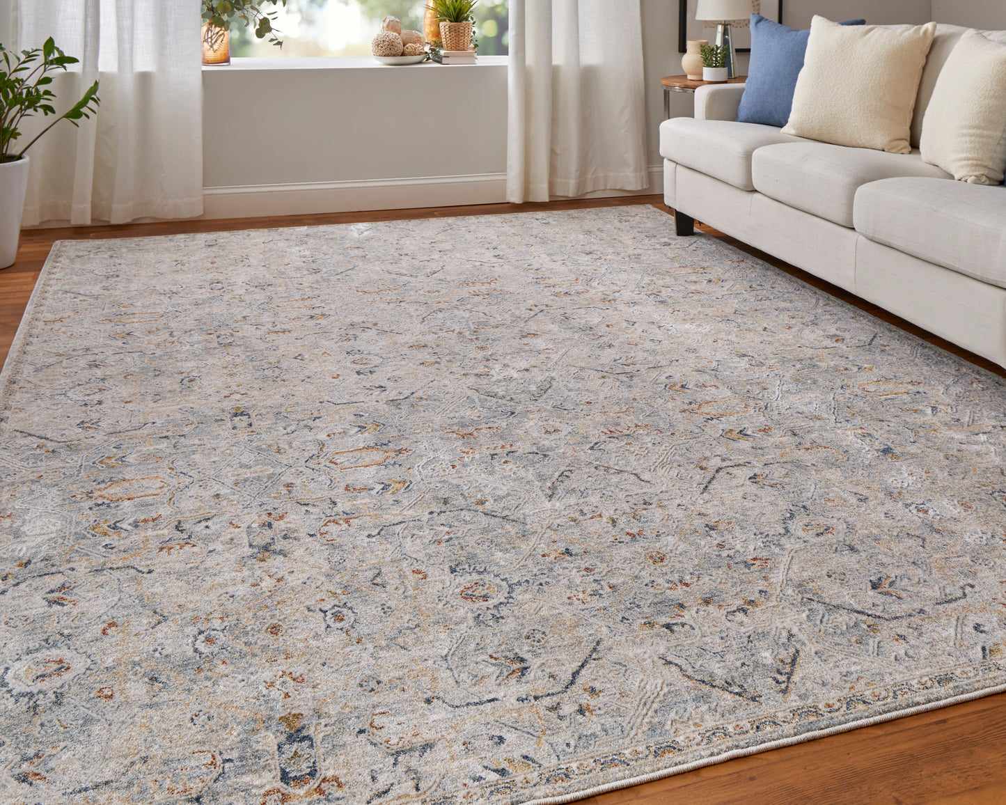 Pasha Transitional/Bohemian & Eclectic/Global Ivory/Blue/Tan Accent Rug  Feizy Rugs Small Parcel,Feizy Rugs,Pasha,Ivory/Blue/Tan,2' x 3',Accent Rug,Polyester,Transitional/Bohemian & Eclectic/Global,Turkey