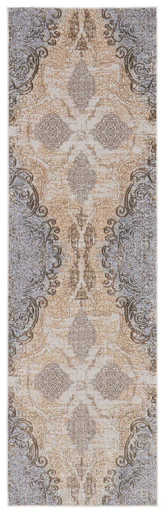 Celene Traditional/Vintage/Cottage Silver/Tan/Gray Runner  Feizy Rugs Small Parcel,Feizy Rugs,Celene,Silver/Tan/Gray,2'6" x 8',Runner,Viscose/Polyester,Traditional/Vintage/Cottage,Turkey