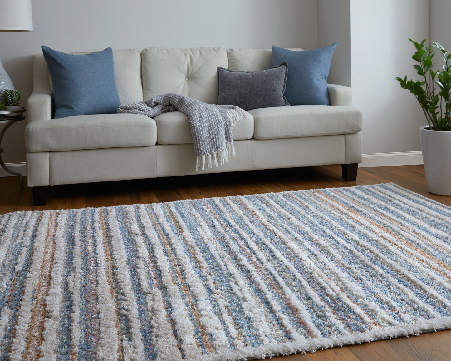 Mynka Transitional/Casual Stripes Ivory/Blue/Orange - Feizy Rug